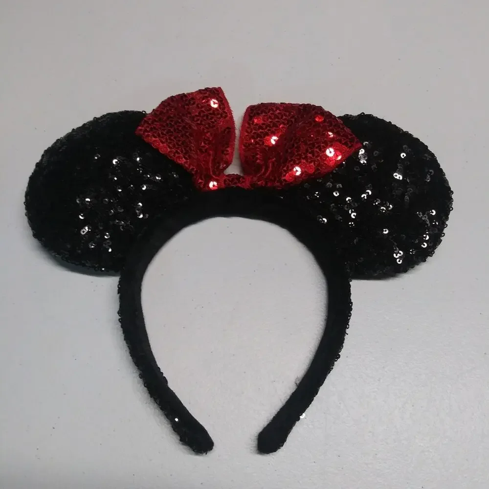 Set of Black and Rose Gold Sequin Mouse Ear Headbands Vacation Size One Size